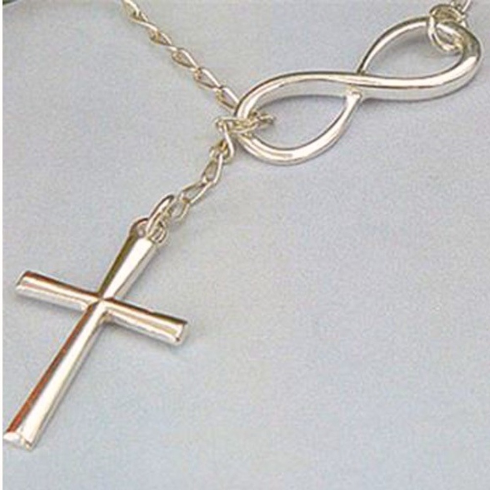 Silver Infinity Cross Lariat Necklace